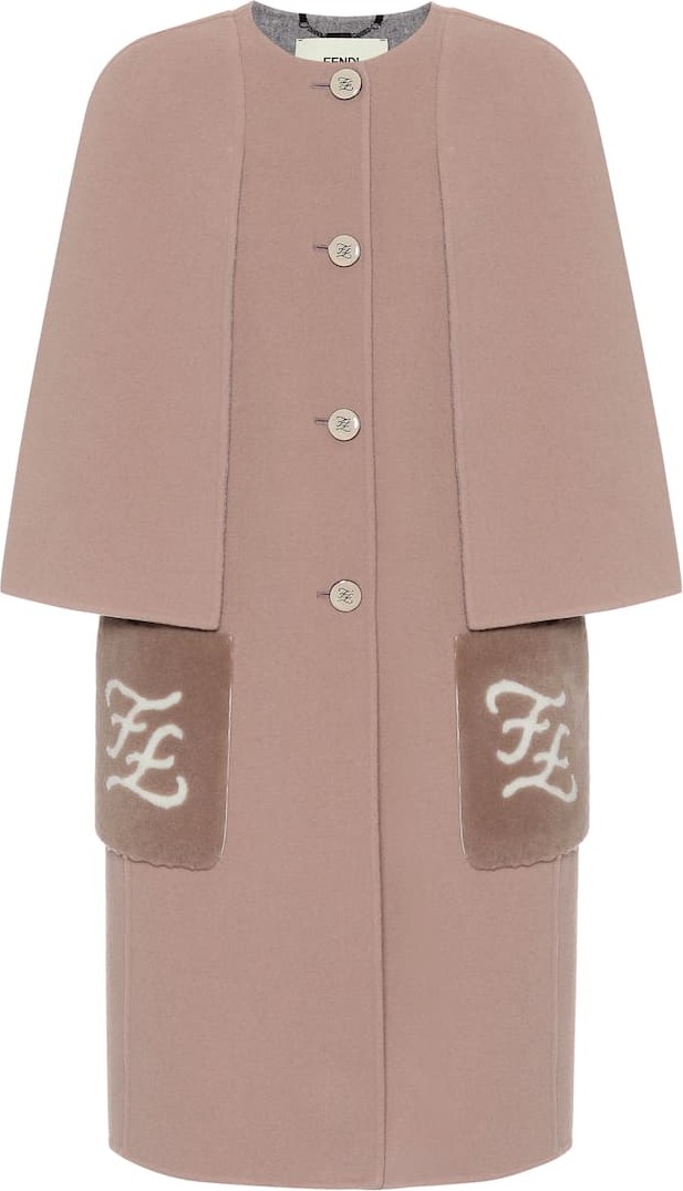 Fendi Shearling-trimmed virgin wool coat