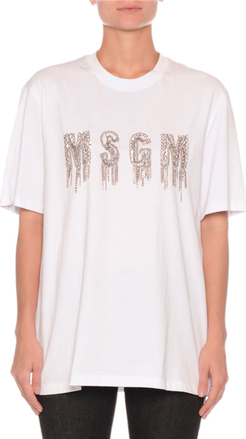 MSGM Logo Chains Cotton Crewneck Tee