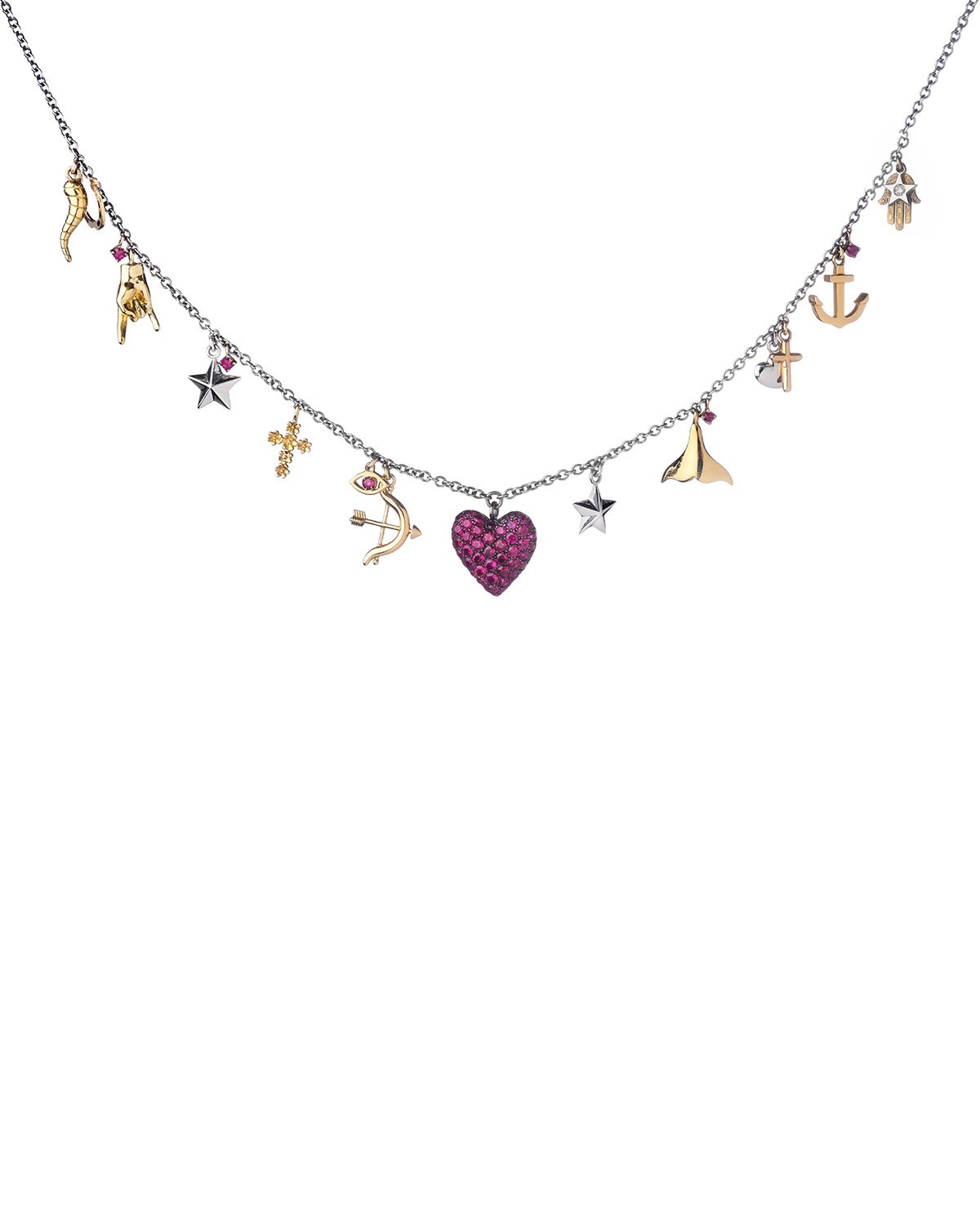 Pippo Perez 18k Ruby Heart & Charm Necklace