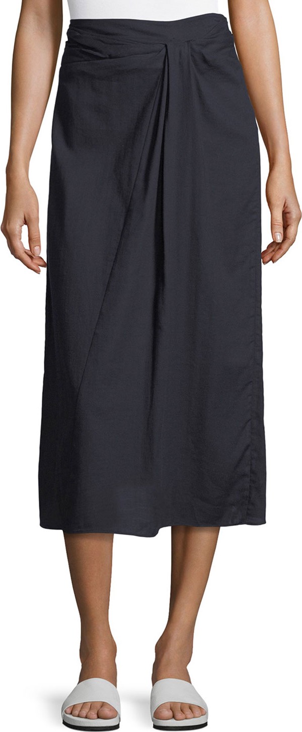 Vince Twist-Front A-Line Midi Cotton Skirt