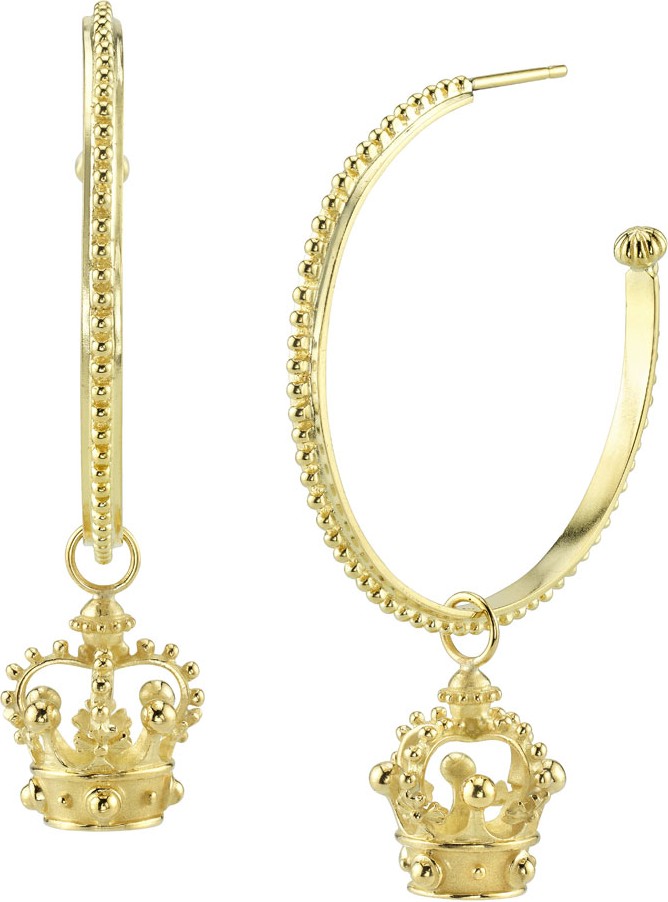 Cynthia Bach 18k Gold Crown Hoop Drop Earrings