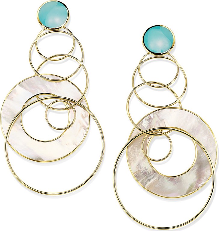 IPPOLITA 18K Polished Rock Candy Large Slice & Link Earrings in Turquoise and Mother-of-Pearl