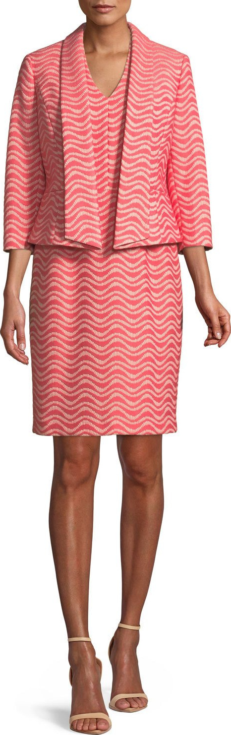 Albert Nipon Two-Piece Wavy Jacquard Jacket & Dress Suit Set