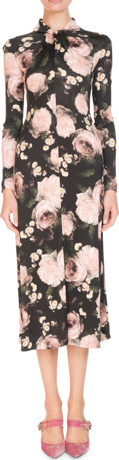 Erdem Nolene Long-Sleeve Dutch-Petal Jersey Midi Dress