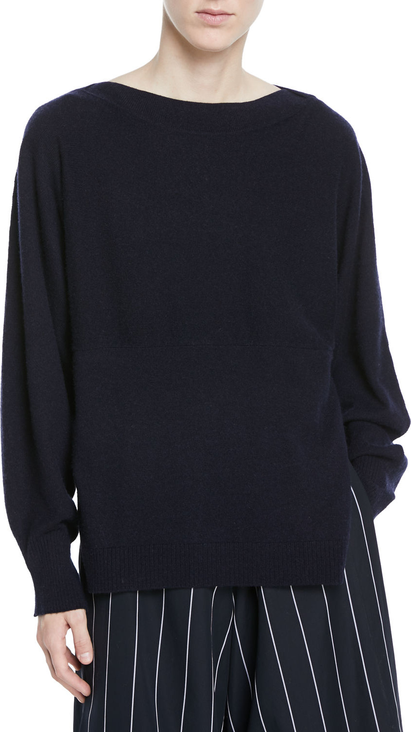 Vince Side-Slit Boat-Neck Wool/Cashmere Sweater