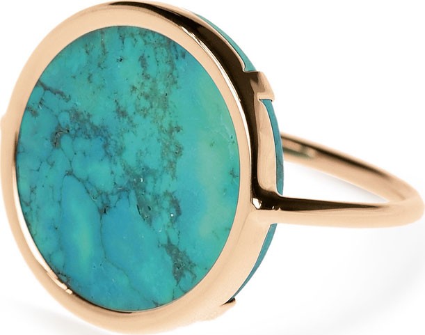 GINETTE NY Fallen Sky 18k Rose Gold Turquoise Disc Ring, Size 6