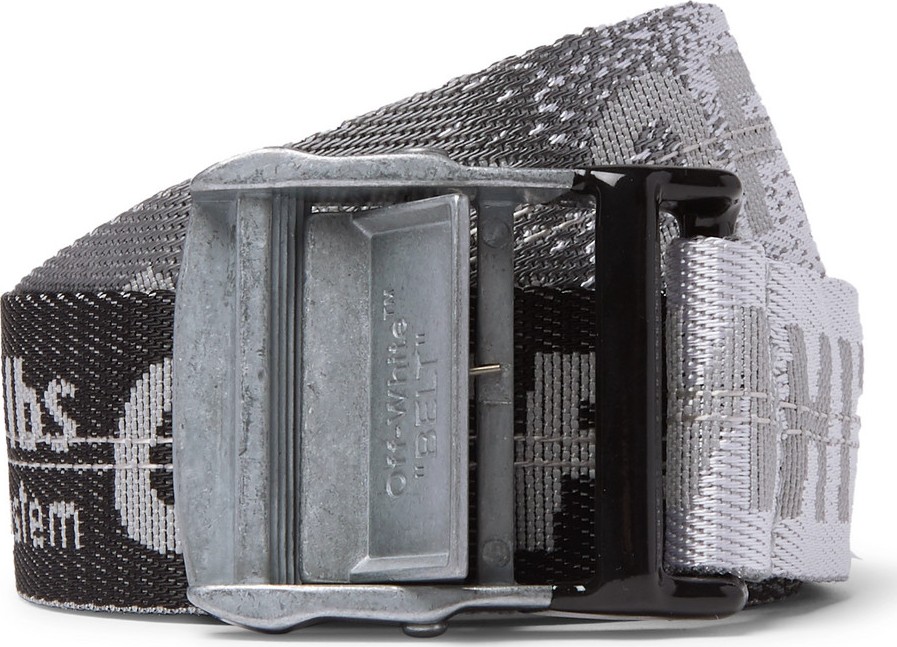 Off White 3.5cm Tonal-Grey Industrial Logo-Jacquard Webbing Belt