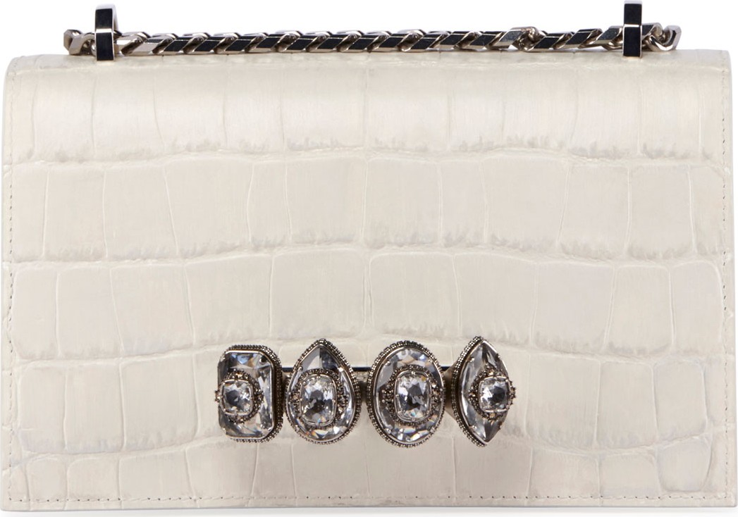 Alexander McQueen Jeweled Embossed Croc Satchel