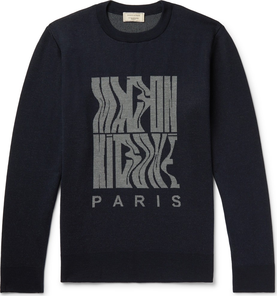 Maison Kitsune Logo-Jacquard Wool Sweater
