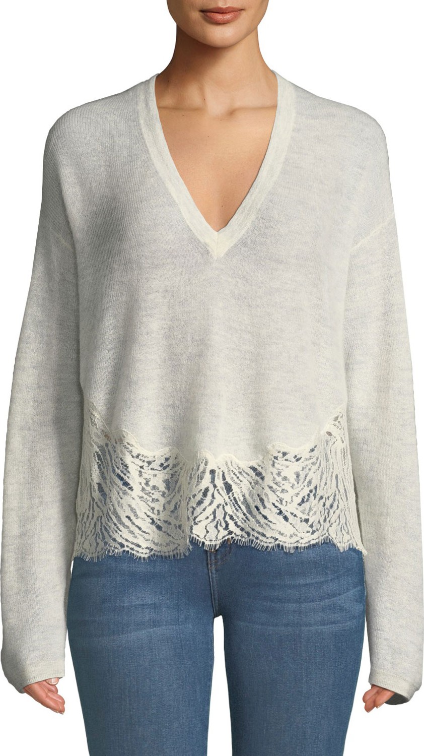 IRO Hysteria Lace-Trim V-Neck Sweater
