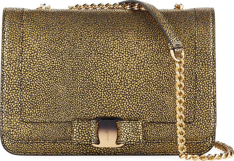 Salvatore Ferragamo Vara Rainbow Medium Speckled Metallic Shoulder Bag