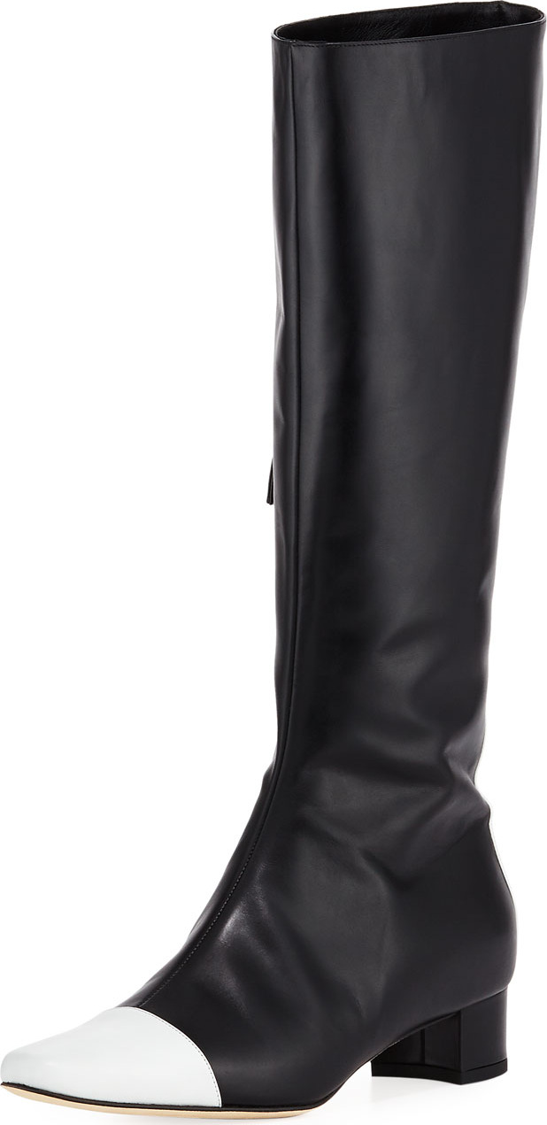 Manolo Blahnik Wakia Leather Cap-Toe Knee Boot