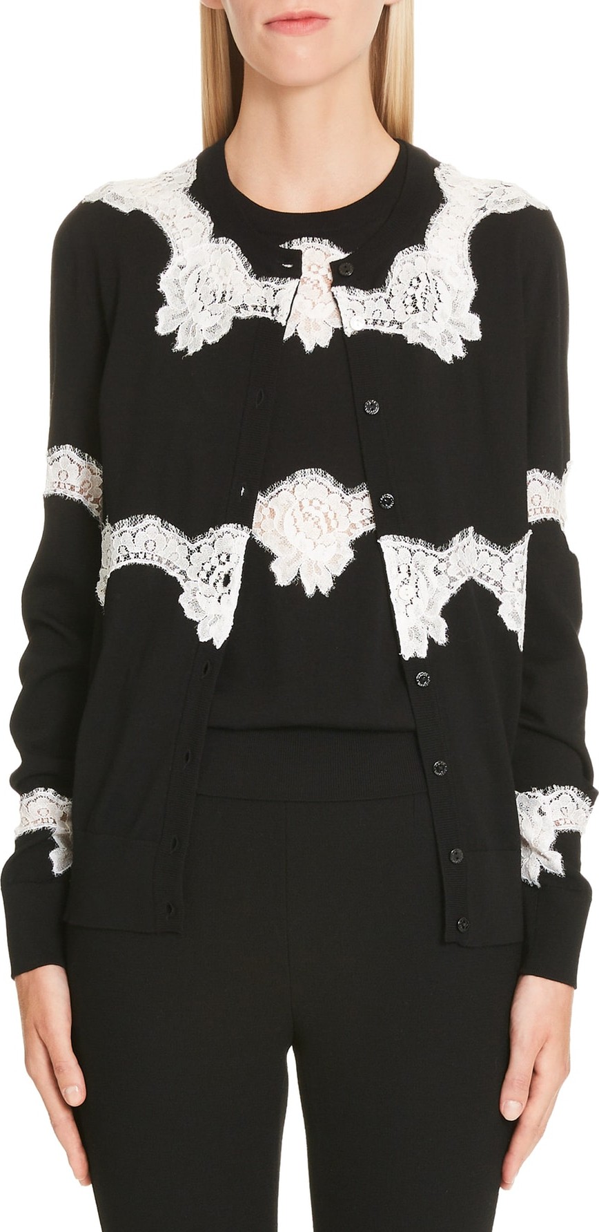Dolce & Gabbana Lace Panel Wool Blend Cardigan