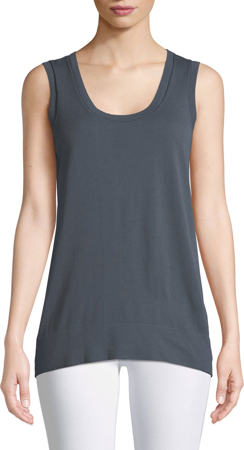 Lafayette 148 New York Matte Crepe Sheer-Trim Tank