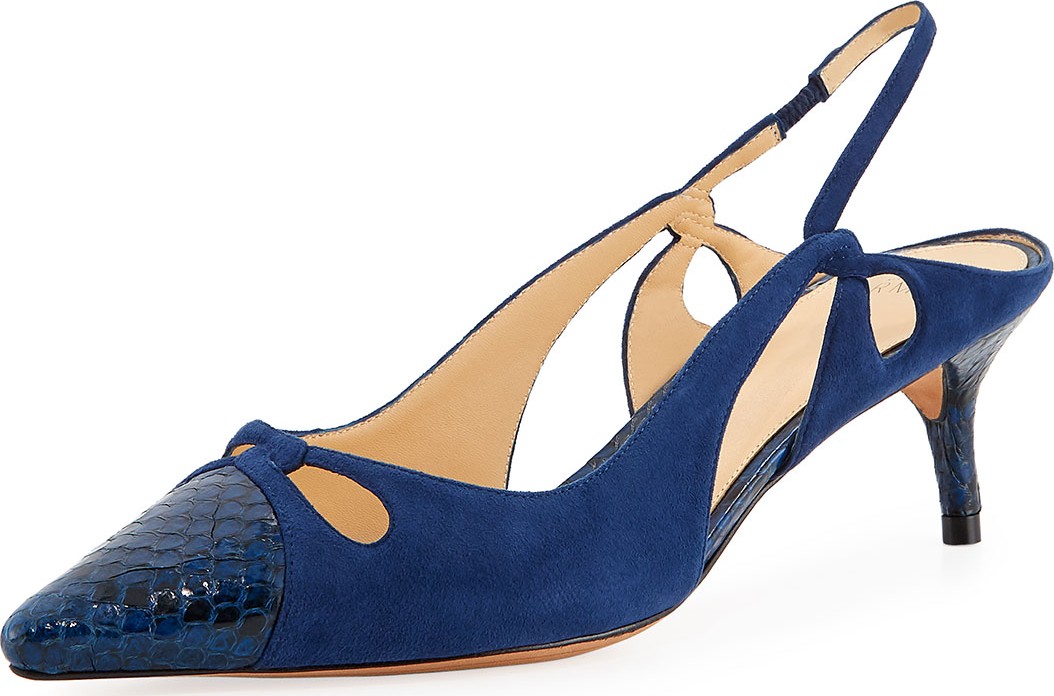 Alexandre Birman Nanny Slingback Python and Suede Pumps