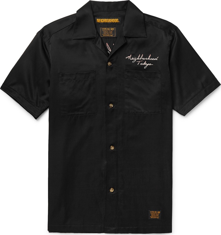 Neighborhood Camp-Collar Embroidered Satin Shirt