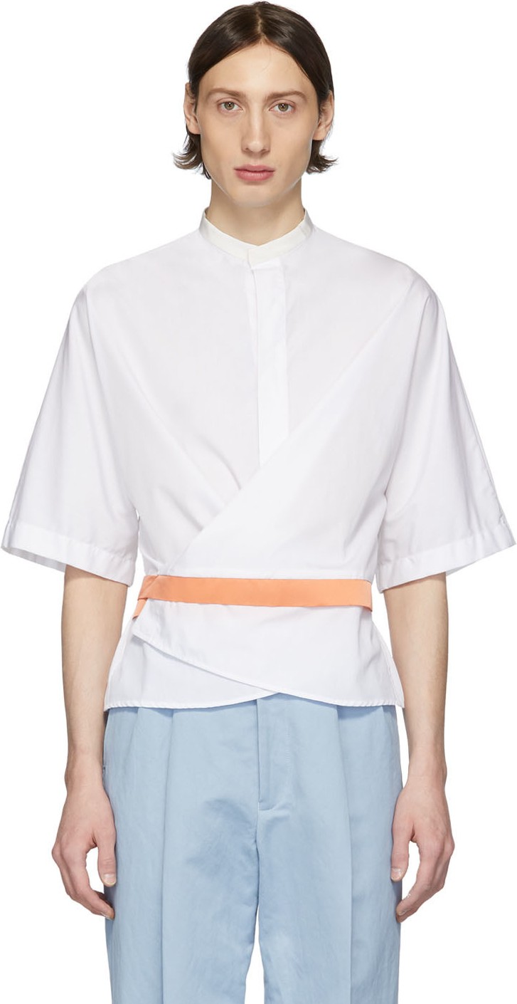 Haider Ackermann White & Orange Silk Wrap Belt Shirt