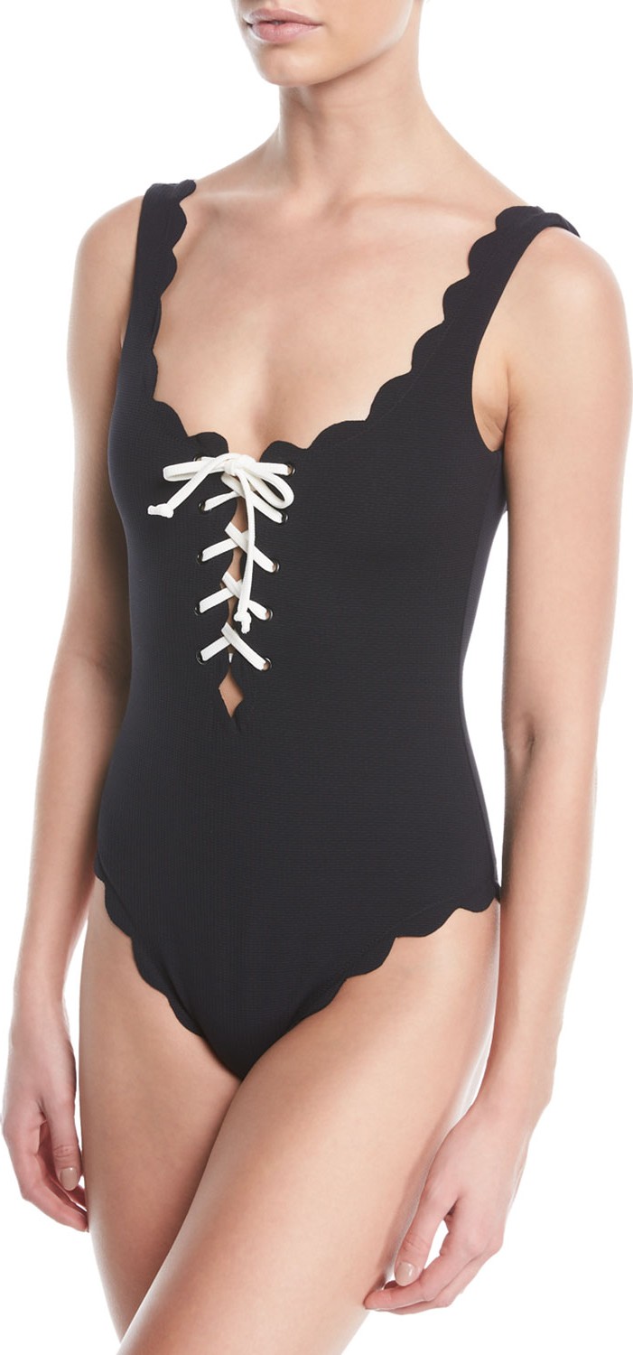 Marysia Palm Springs Scalloped Lace-Up Maillot