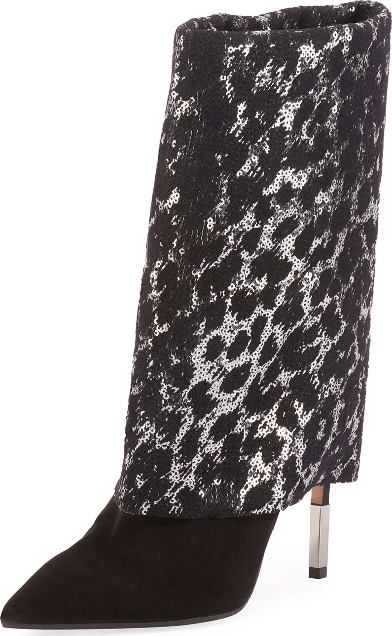 Balmain Babette Sequined and Suede Bootie