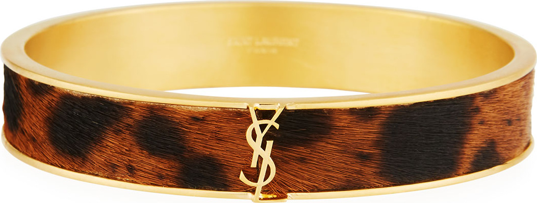 Saint Laurent Leopard-Print Calfskin Narrow Bangle