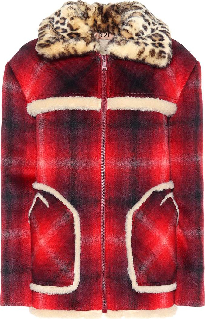 N°21 Faux fur-trimmed wool-blend coat