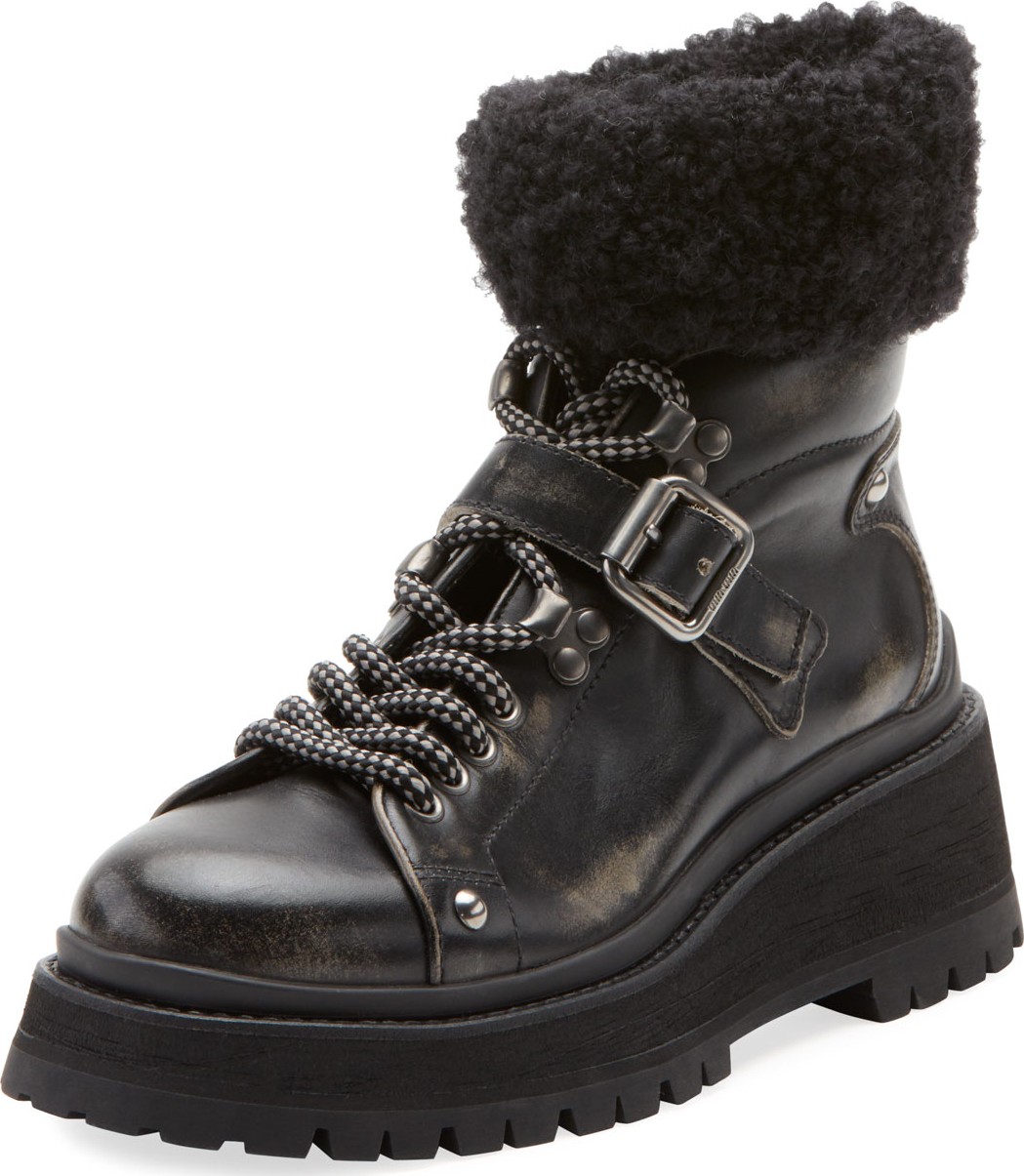 Miu Miu Lace-Up Boots with Buckle and Sock Detail