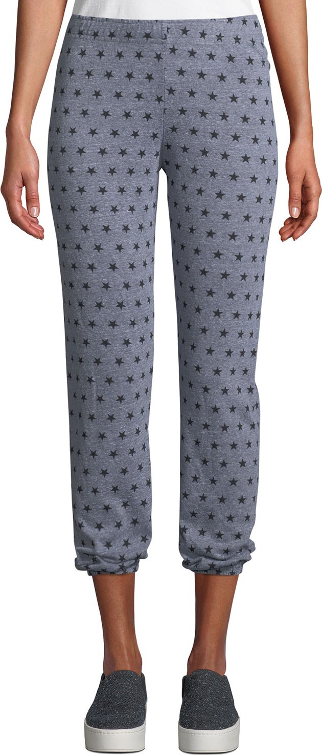 MONROW Heathered Star-Print Cropped Sweatpants