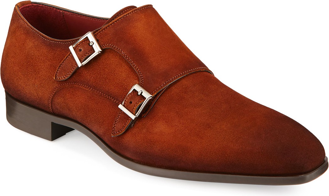 MAGNANNI Men's Suede Double-Monk Shoe