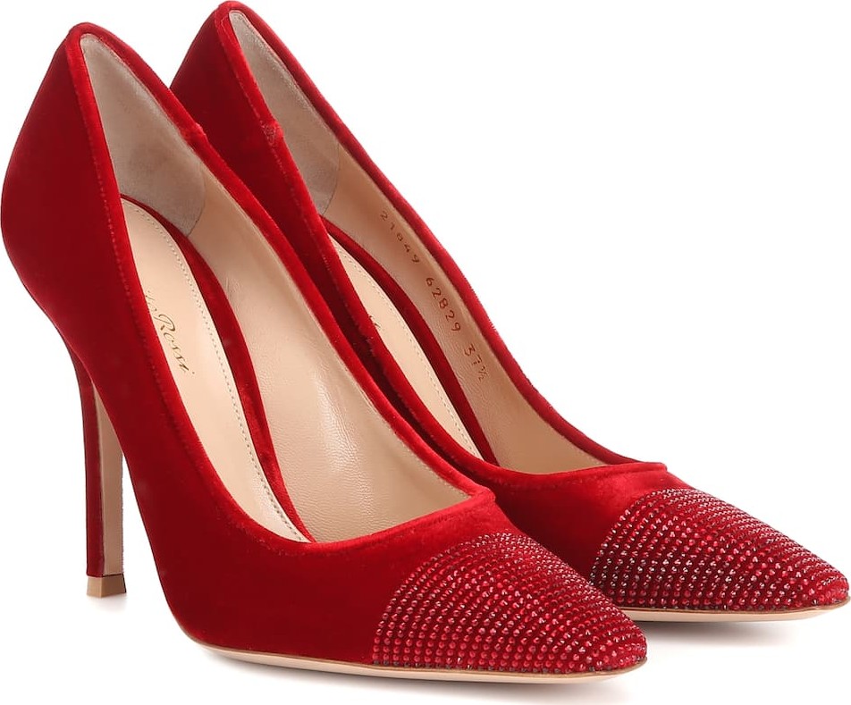 Gianvito Rossi Crystal-embellished velvet pumps