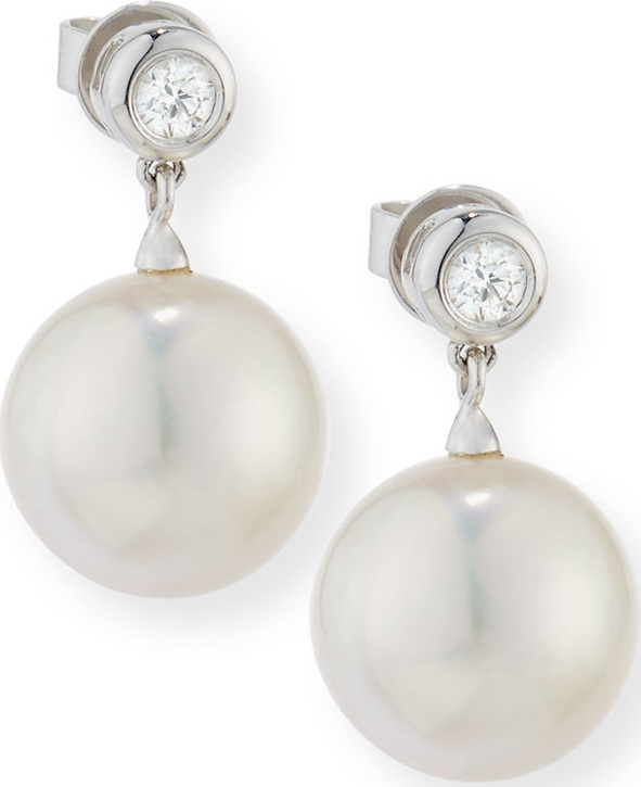 Belpearl Bezel-Set Diamond & South Sea Pearl Earrings