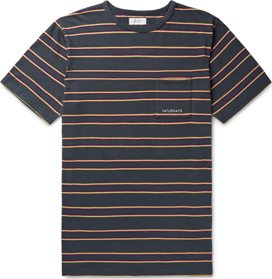 SATURDAYS NYC Logo-Embroidered Striped Cotton-Jersey T-Shirt