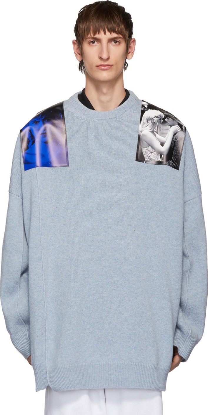 Raf Simons Blue Oversized Patches Sweater