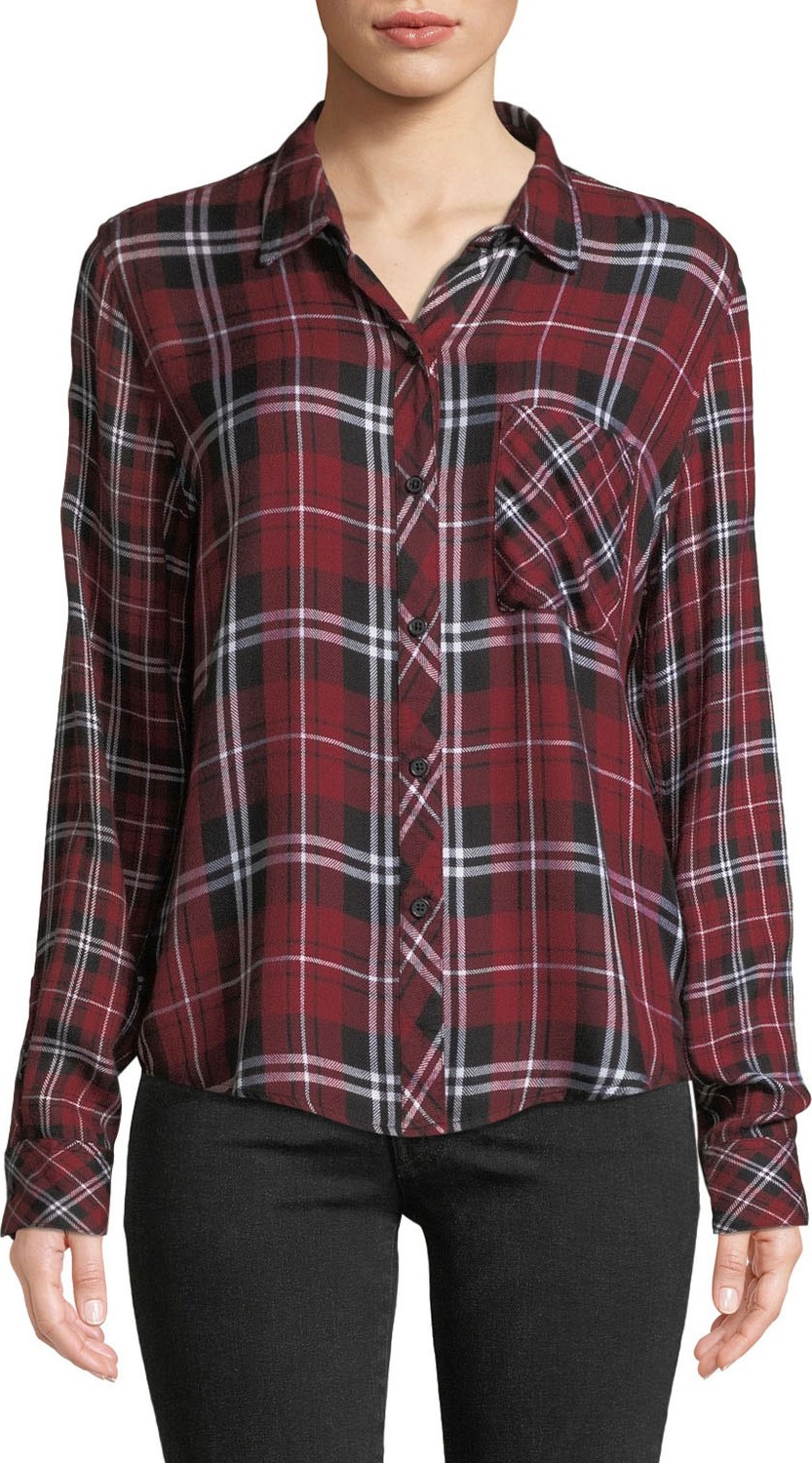 RAILS Liza Plaid Button-Front Long-Sleeve Top