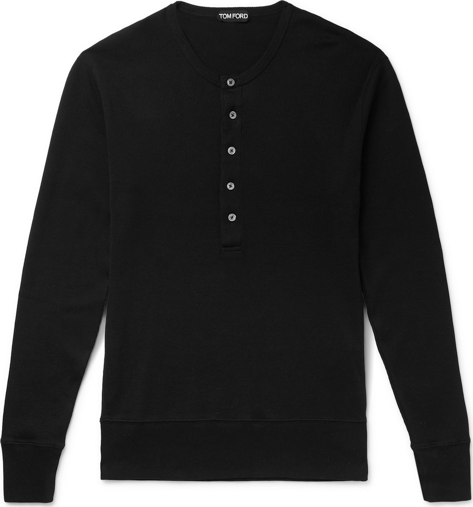 TOM FORD Ribbed Cotton-Jersey Henley T-Shirt