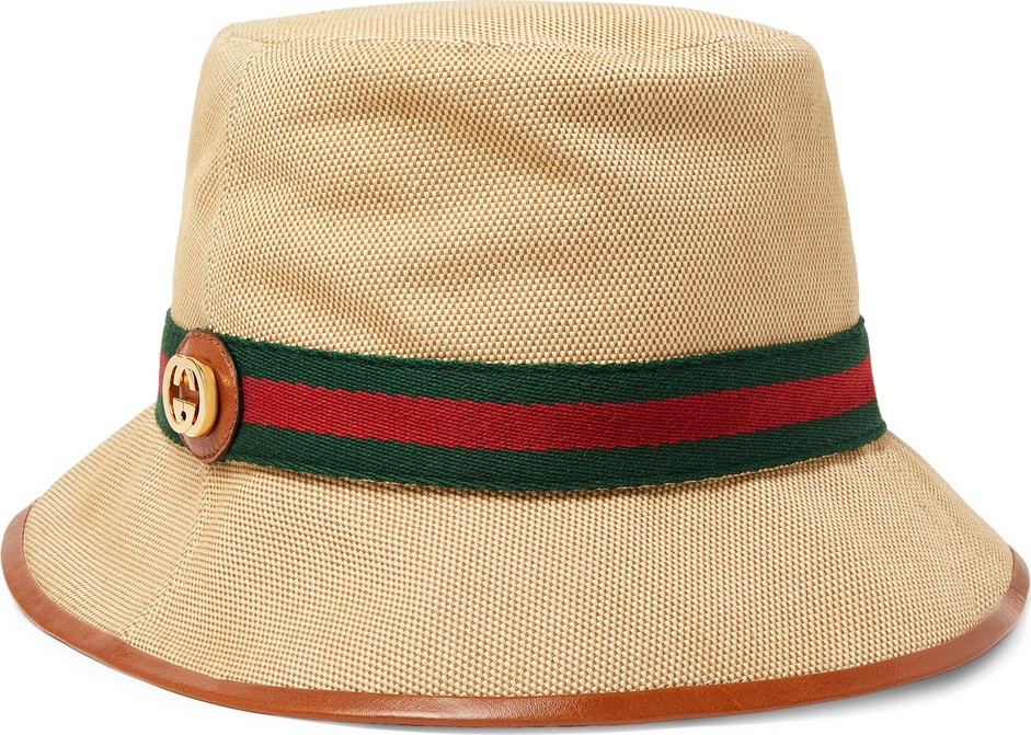Gucci Logo-Appliquéd Striped Webbing-Trimmed Canvas Bucket Hat