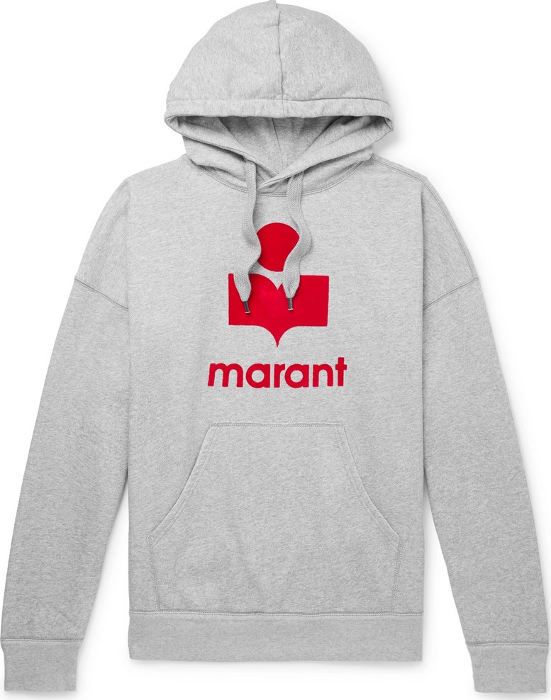 Isabel Marant Miley Logo-Flocked Mélange Fleece-Back Cotton-Blend Jersey Hoodie
