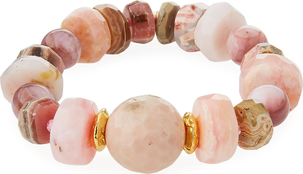 Devon Leigh 18k Rondelle & Ball Stretch Bracelet, Pink