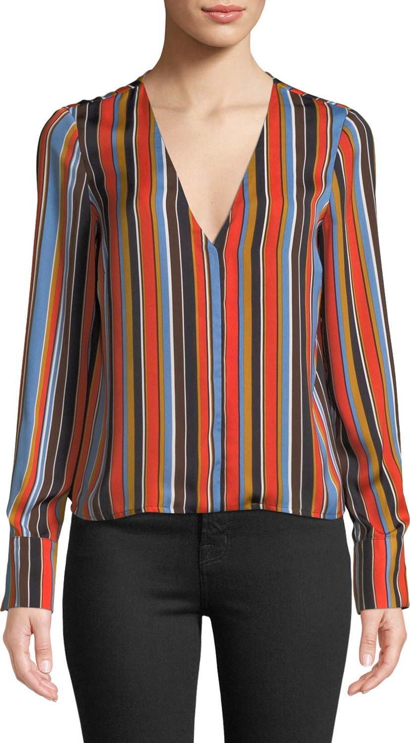 ASTR Doreen Striped V-Neck Long-Sleeve Top
