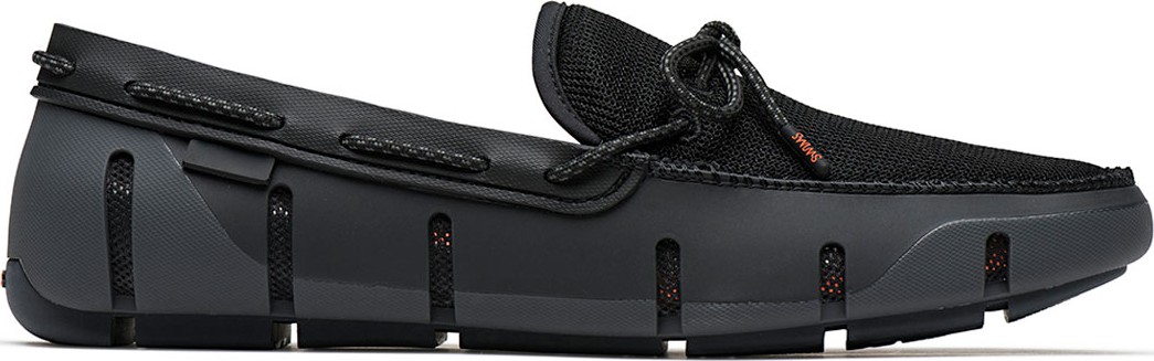 Swims Men's Stride Mesh & Rubber Braided-Lace Boat Shoes, Black/Graphite