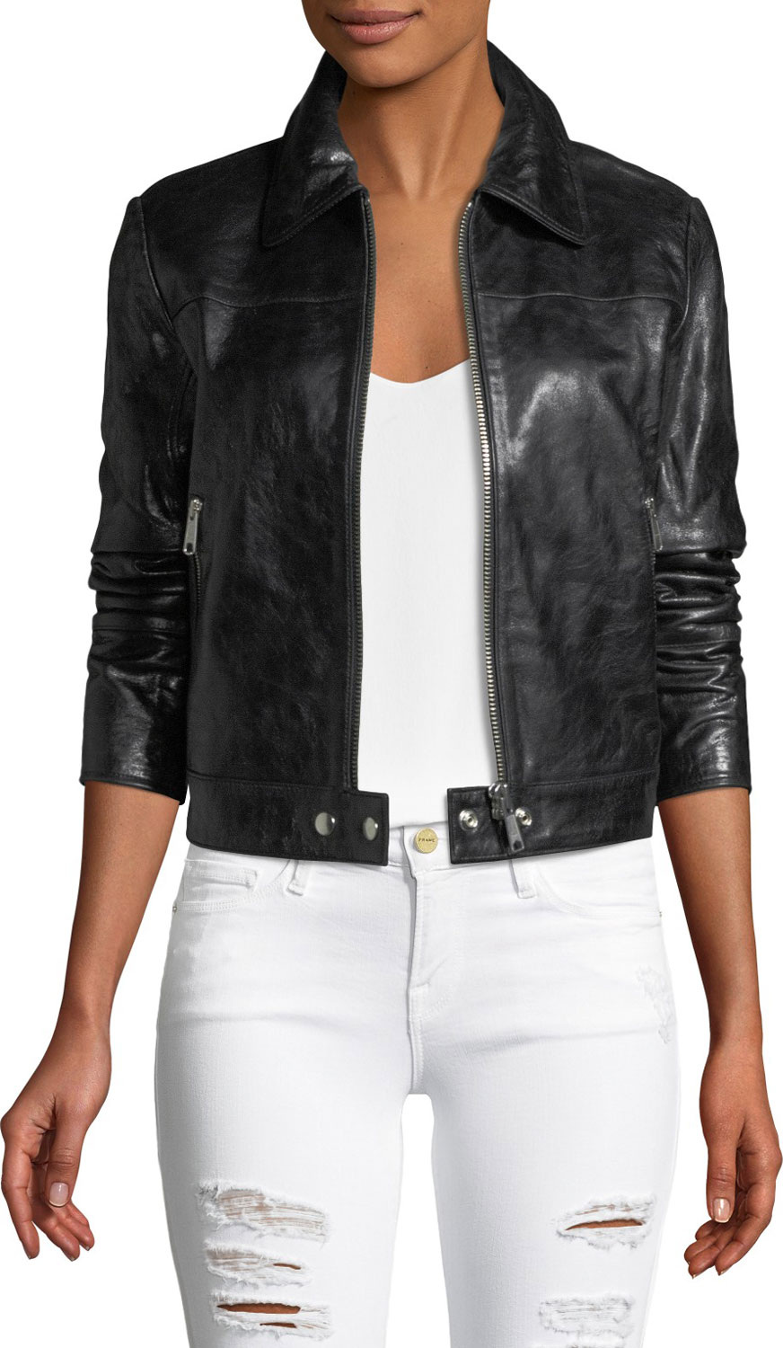 FRAME DENIM Zip-Front Lamb Leather Jacket