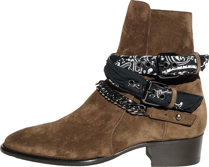 Amiri chocolate brown bandana buckle boots
