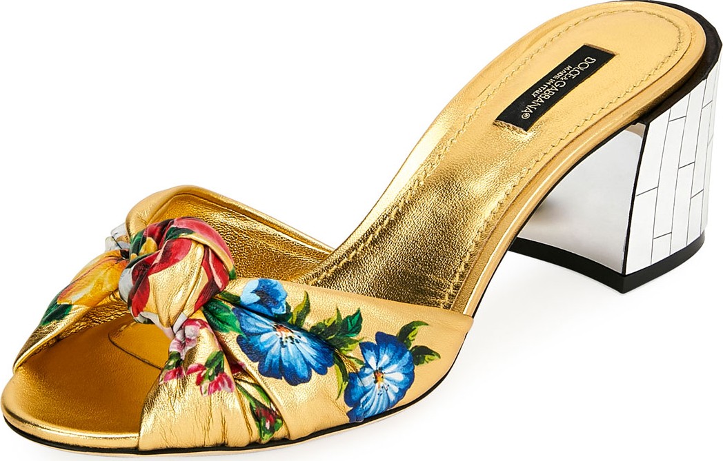 Dolce & Gabbana Floral-Print Metallic Sandals