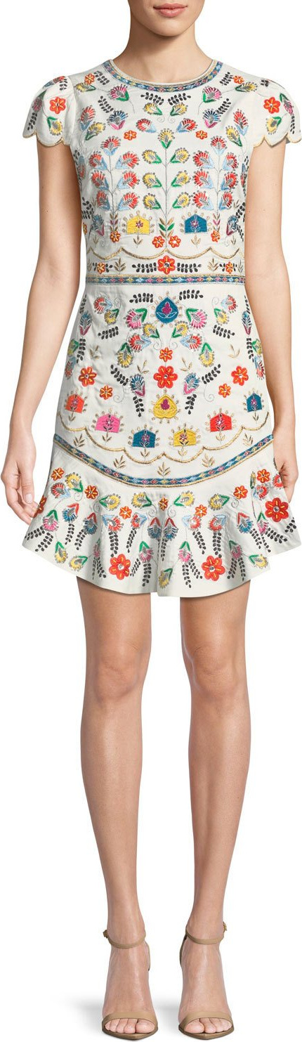 Alice + Olivia Rapunzel Curved-Hem Embellished Mini Dress