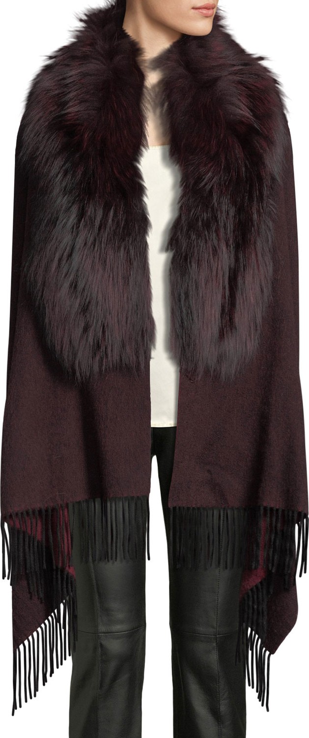 Pologeorgis Wool Fringe-Ends Stole w/ Fur Trim