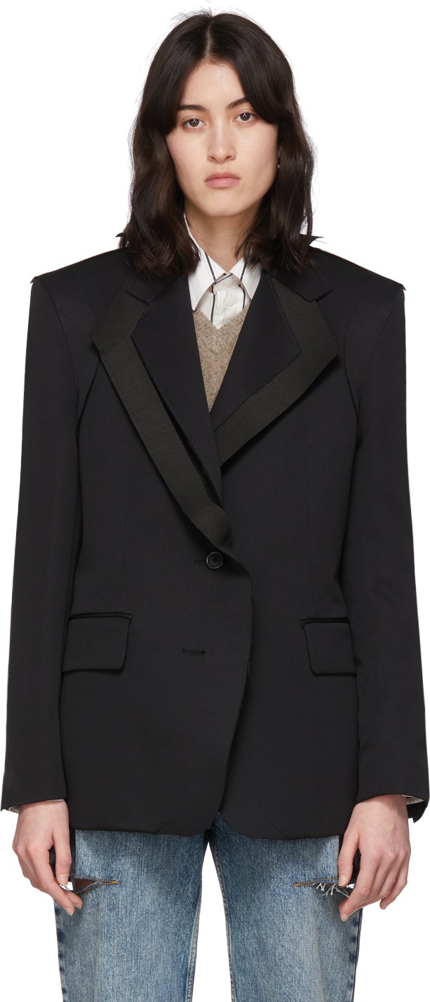 Maison Margiela Black Double Collar Asymmetric Blazer