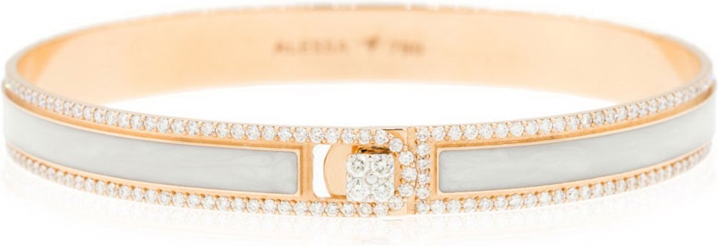 Alessa Jewelry Spectrum Painted 18k Rose Gold Bangle w/ Diamonds, White, Size 17