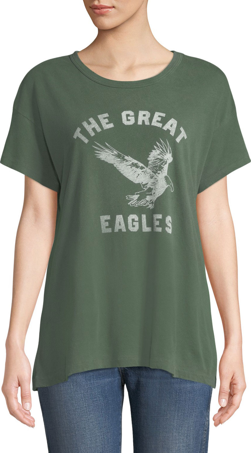 THE GREAT. The Boxy Crewneck Tee with Eagles Varsity Logo