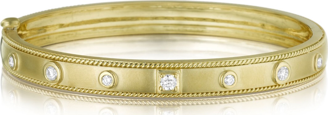 Penny Preville 18K Gold Bangle with Round & Square Diamond Stations