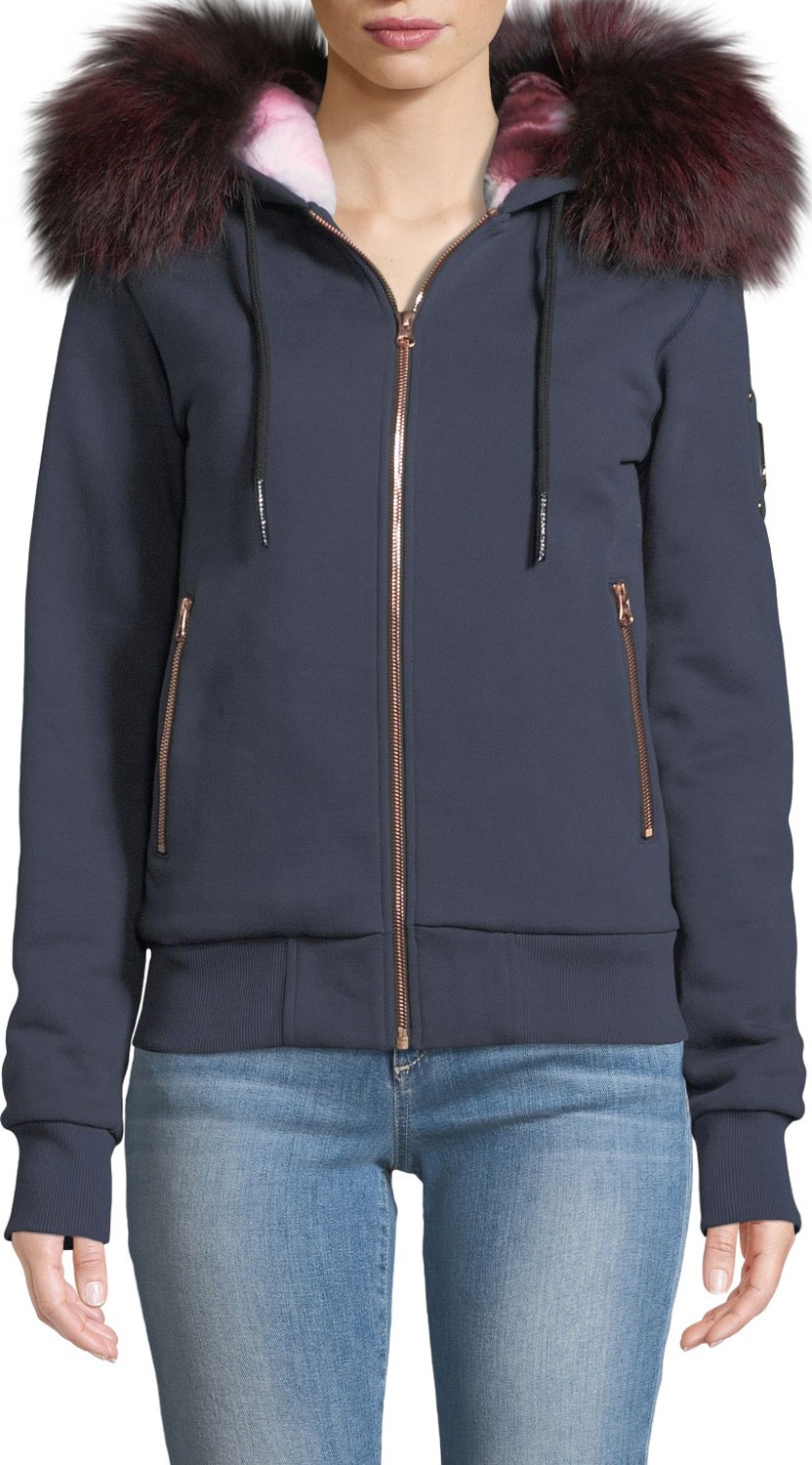 Moose Knuckles Fancy Bunny Hoodie Sweatshirt Jacket w/ Fur Trim & Hood