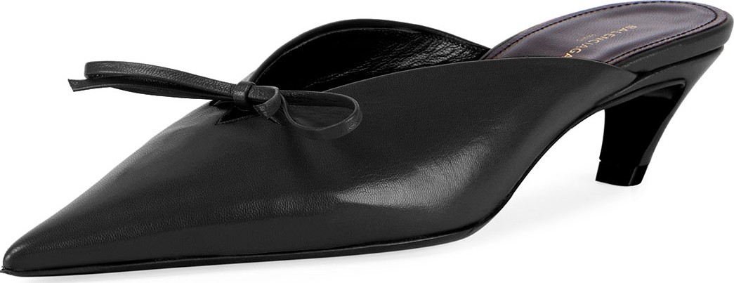 Balenciaga Pointed-Toe Leather Bow Mule, Black